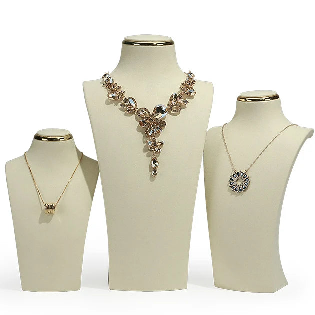 WYP Necklace Display Bust for Jewelry Store Counter Display Necklace Busts Stand Beige Microfiber Jewelry Display Mannequin