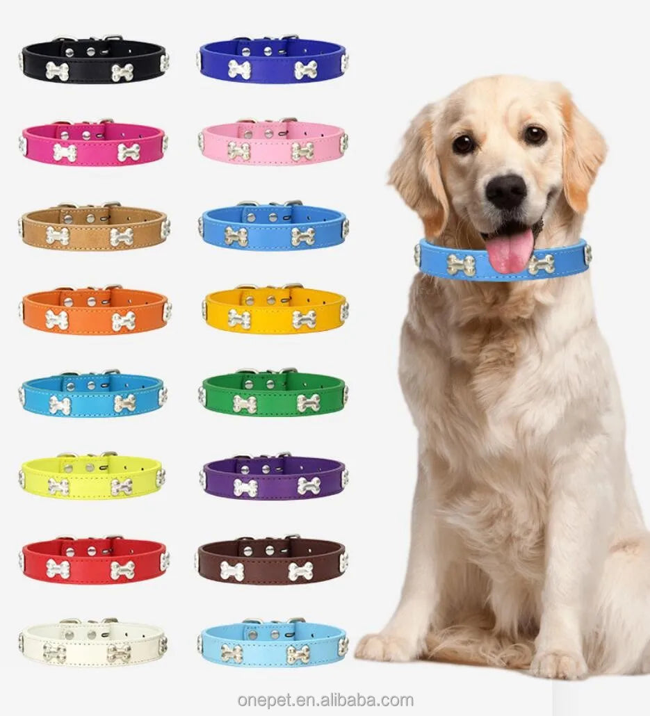 Pet Accessories Collar in Stock Wholesale Dog Leash Collar PU Dog Bone Collar