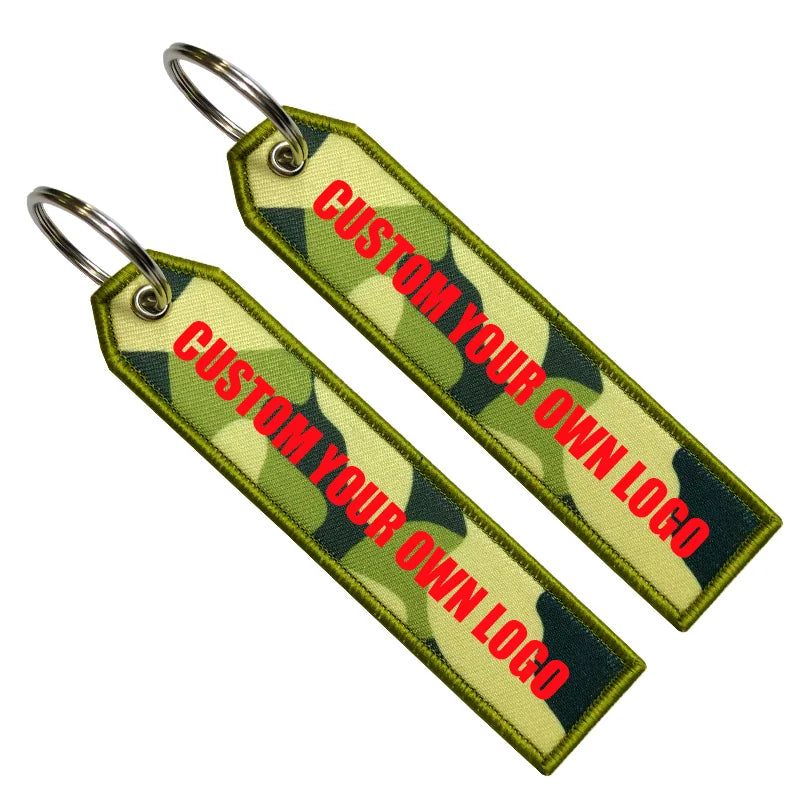 Best Factory Custom Made Brand Logo Red Woven Key Tag Flight Crew Fabric Keychain No MOQ Embroidery Keychain