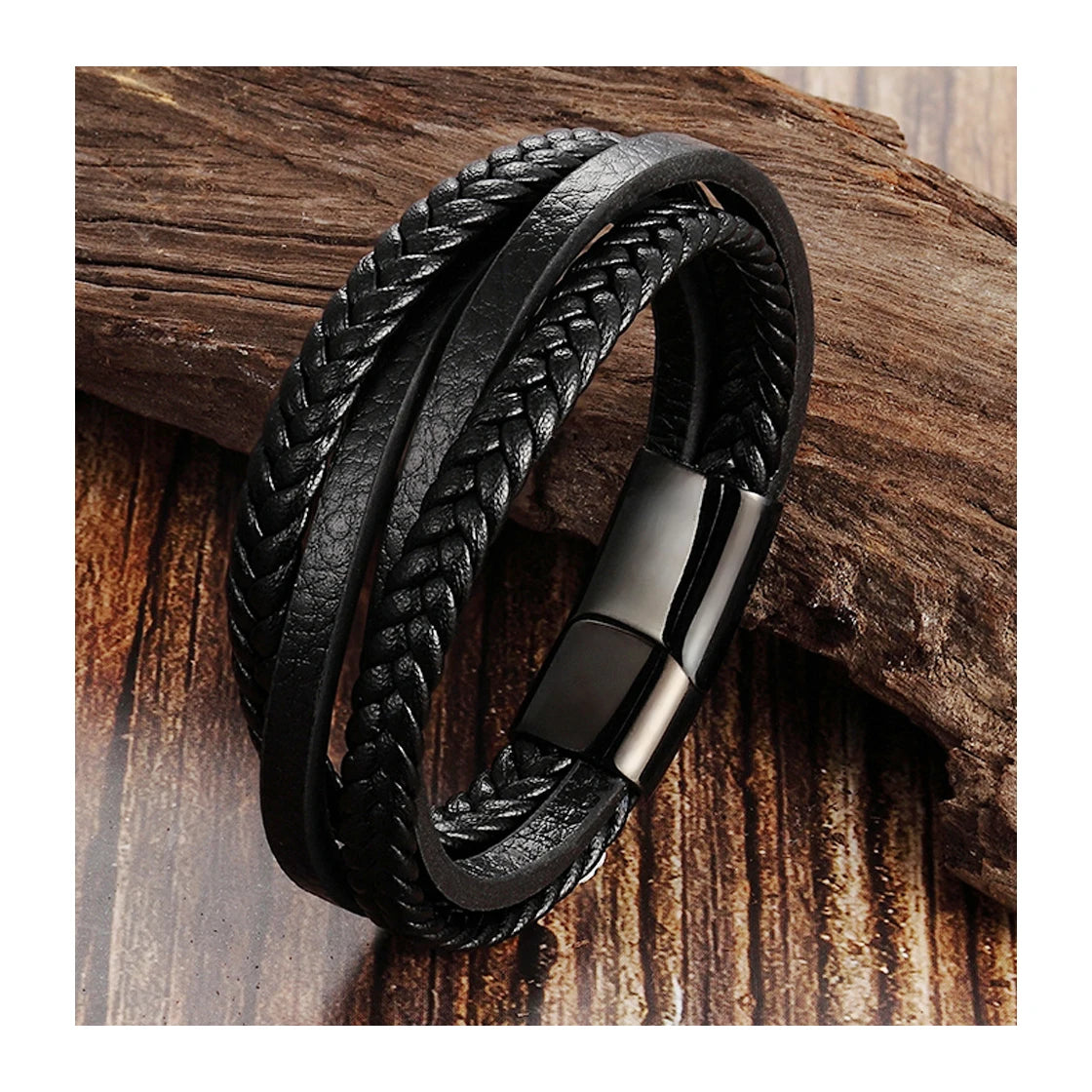 Pulsera Hombre Trendy Men Jewelry Black Braided Leather Rope Bracelet Black Magnetic Buckle Bracelets Punk Men Wrist Band OT-034