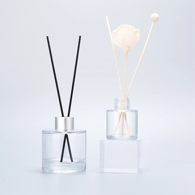 Classic Clear Matte Black White Round Reed Glass Diffuser Bottle 100ml 150ml 250ml Empty with Stopper