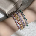 Jachon Vintage Colored Treasure Ruby Red Diamond Bracelet 18K Gold Plated Crystal Geometric Shiny Zircon Bracelet for Women