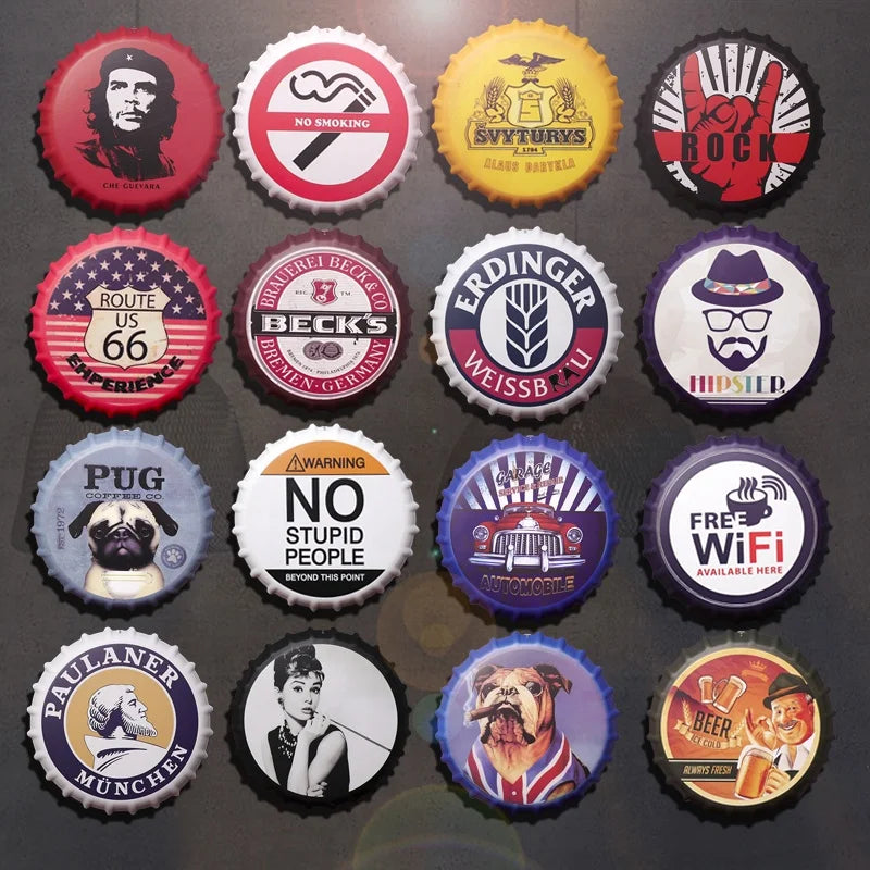 Custom Round Beer Bottle Cap Sign Retro Home Decor Beer Bottle Cap Plate Bar Wall Decor