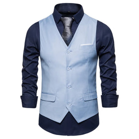 Mens Chinese Style Double Breasted Polyester Breathable Tuxedos Suits Vest Slim Dress Prom Wedding Waistcoat Groomsmen Attire