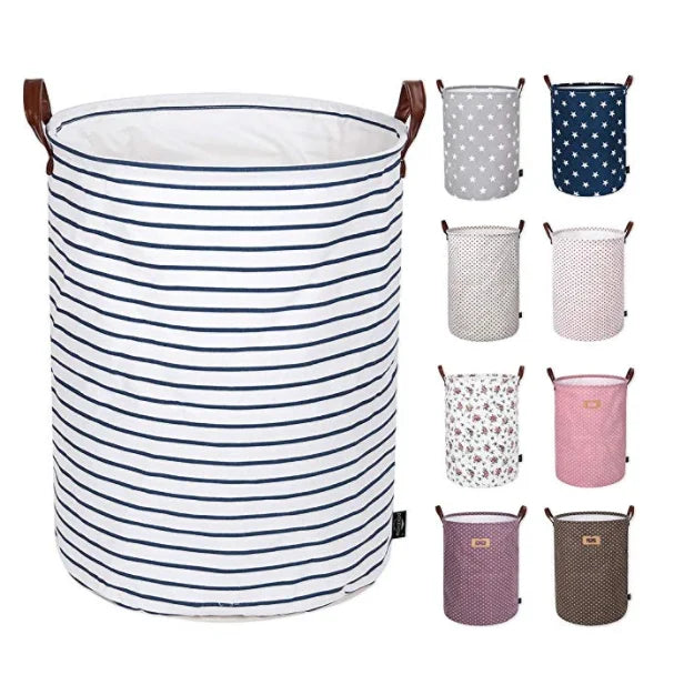 Custom Eco-Friendly round Shape Collapsible Cotton Laundry Basket Foldable Tote Bag for Home Clothes Storage with Drawstring