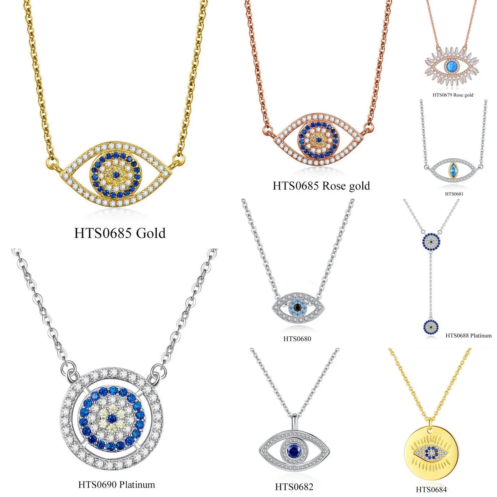 22 Styles Collection Sterling Silver 925 Evil Eye Diamond Platinum Color Cz Round Third Eyes Pendant protection Necklace