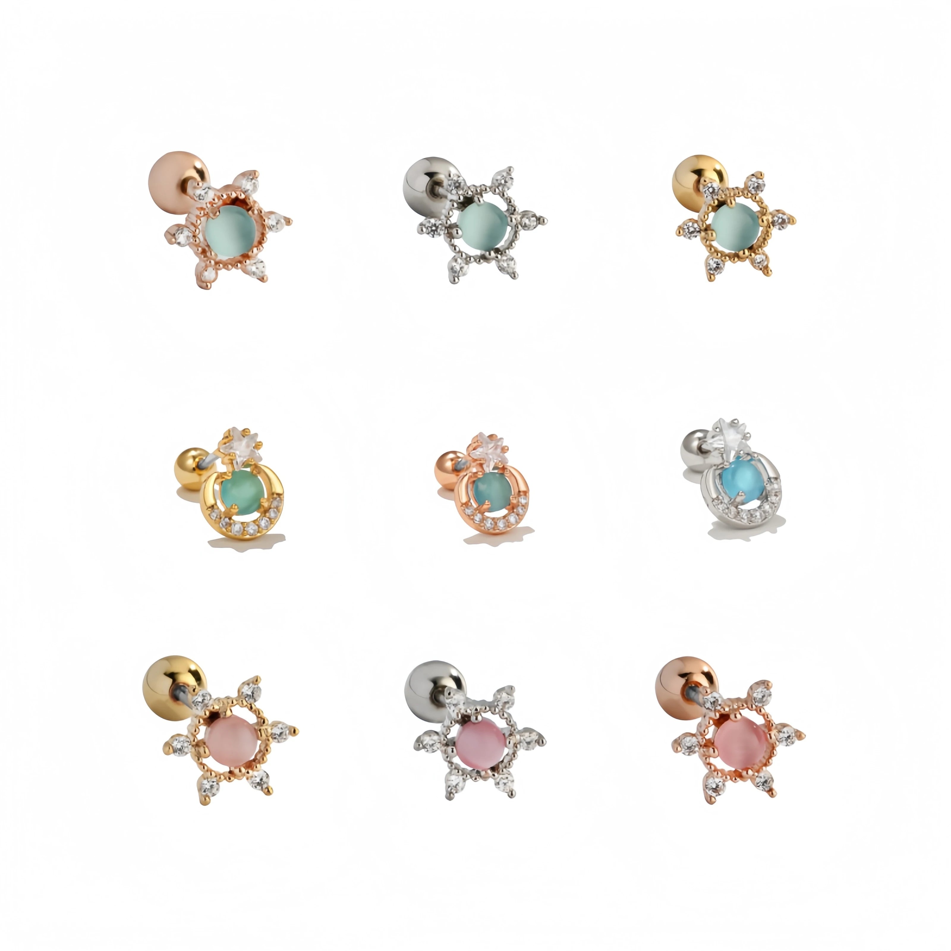 Korean Style Wholesale Micro Inlaid Zircon Ear Bone Stud 18K Gold Plated Brass Piercing Twist Ball Women Star Ear Studs Earrings