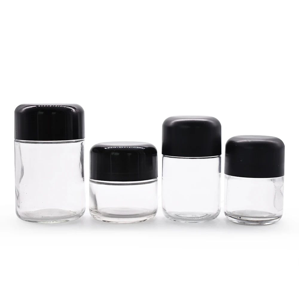 Classic Design Clear Glass Jar with Black Plastic Child-proof Screw Cap for Cosmetic Skin Care Lotion