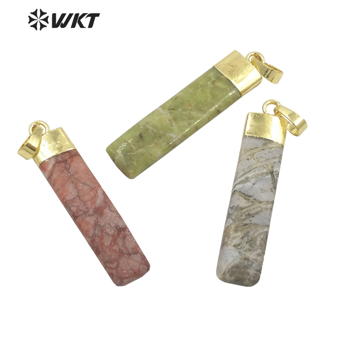 WT-P1701 Newest Fashion Gold Long Rectangle Picture Jade Stone Pendant Lady Gold  Small Long Straight bar Pendant