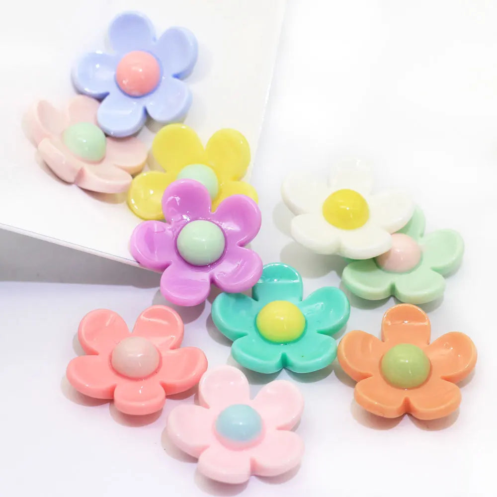 Lovely 100PCS Mixed Colorful Resin Daisy Camellia Flower Cabochon Ornament for DIY Craft