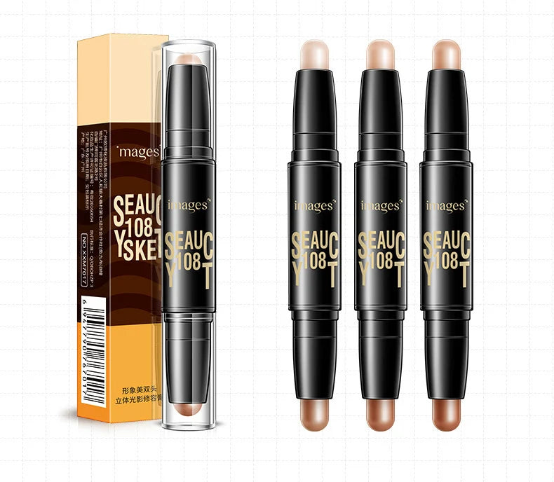 Wholesale Cosmetics Double-Headed Stereo Shadow Highlight Face Brighten Bronzer Highlighter Contour Stick