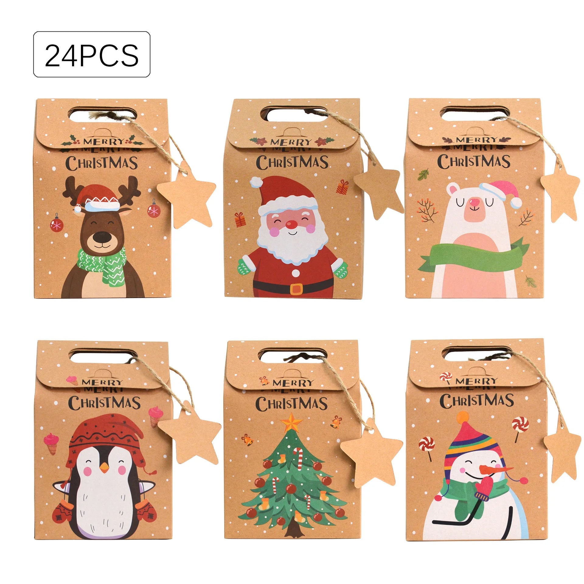 Wholesale 24pcs New Creative Snowflake Kraft Paper Bag Christmas Candy Box Gift Box for Holidays