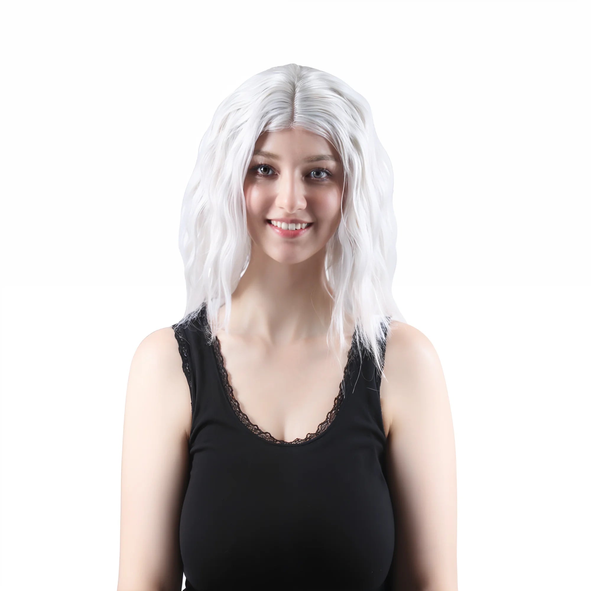 QYD-043 14inch Full Machine Made Middle Parted Curly Short Wig White Hair for Black Women Daily Party Hot Sale