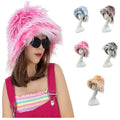 Latest Plush Tie Dye Faux Fur Fleece Bucket Hats for Ladies Multicolor Furrry Fishermen Hats for Fishing Casual Ski Party Daily