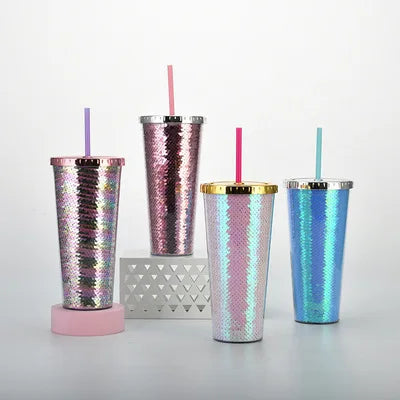 BPA Free 24oz Double Walled Acrylic Plastic Pastel Colored Reusable Drinking Matte Glitter Tumbler Cup with Lids and Straws
