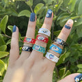 2025 Fashion Enamel Evil Eyes Charm Ring Zircon Anillo Open Rings Jewelry for Women Girls