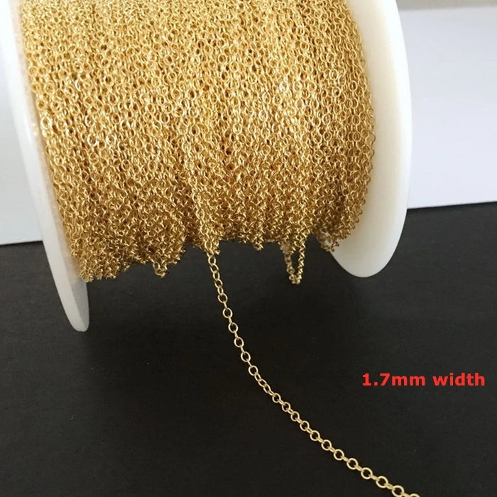 Best Selling 1.7mm Permanent Jewelry Oval Cable Chain for Making Bracelet Necklace 14k Gold Filled Chain Bulk