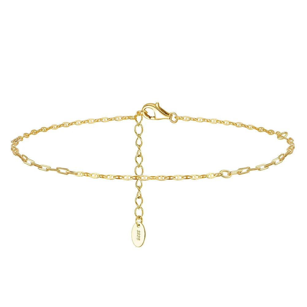 RINNTIN SA83 Fine Jewelry 14k Gold Plated 925 Sterling Silver Paperclip Chain Splicing Mariner Chain Anklets for Women