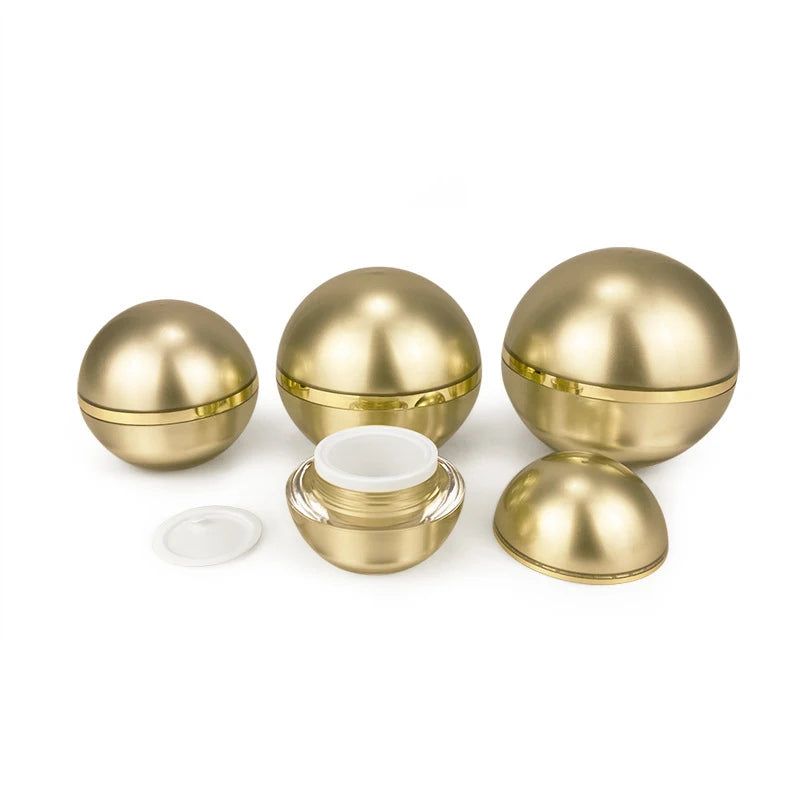 Stock Empty 50g 30g 15g New Style Gold Color Face Cream Spherical Lotion Cosmetic Acrylic Powder Jars for Skin Care Cream