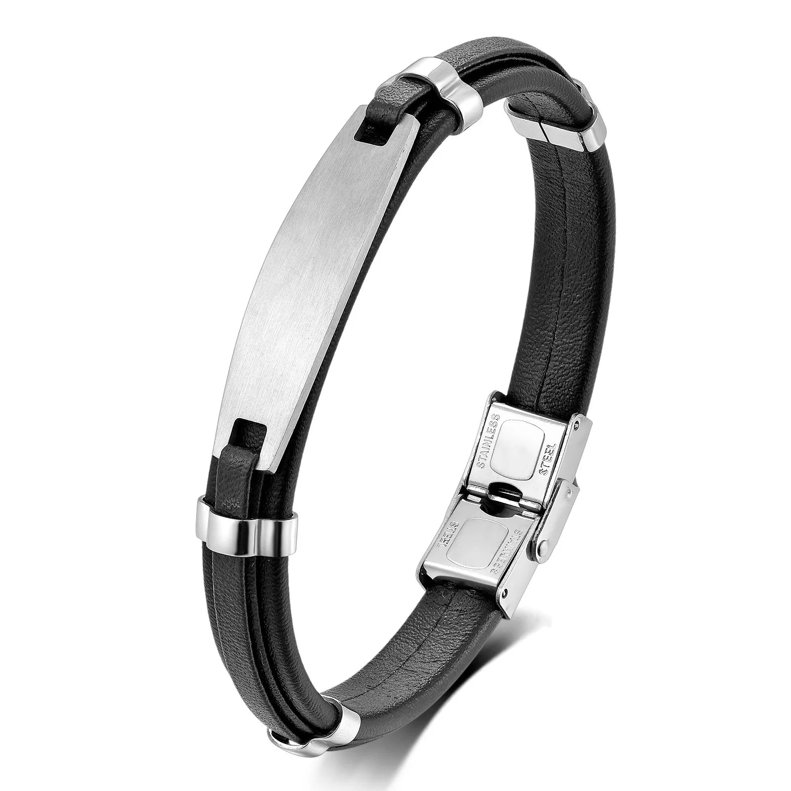 Wholesale Trendy Man's Stainless Steel Genuine Leather Bracelet Fashionable Bangles Jewelry
