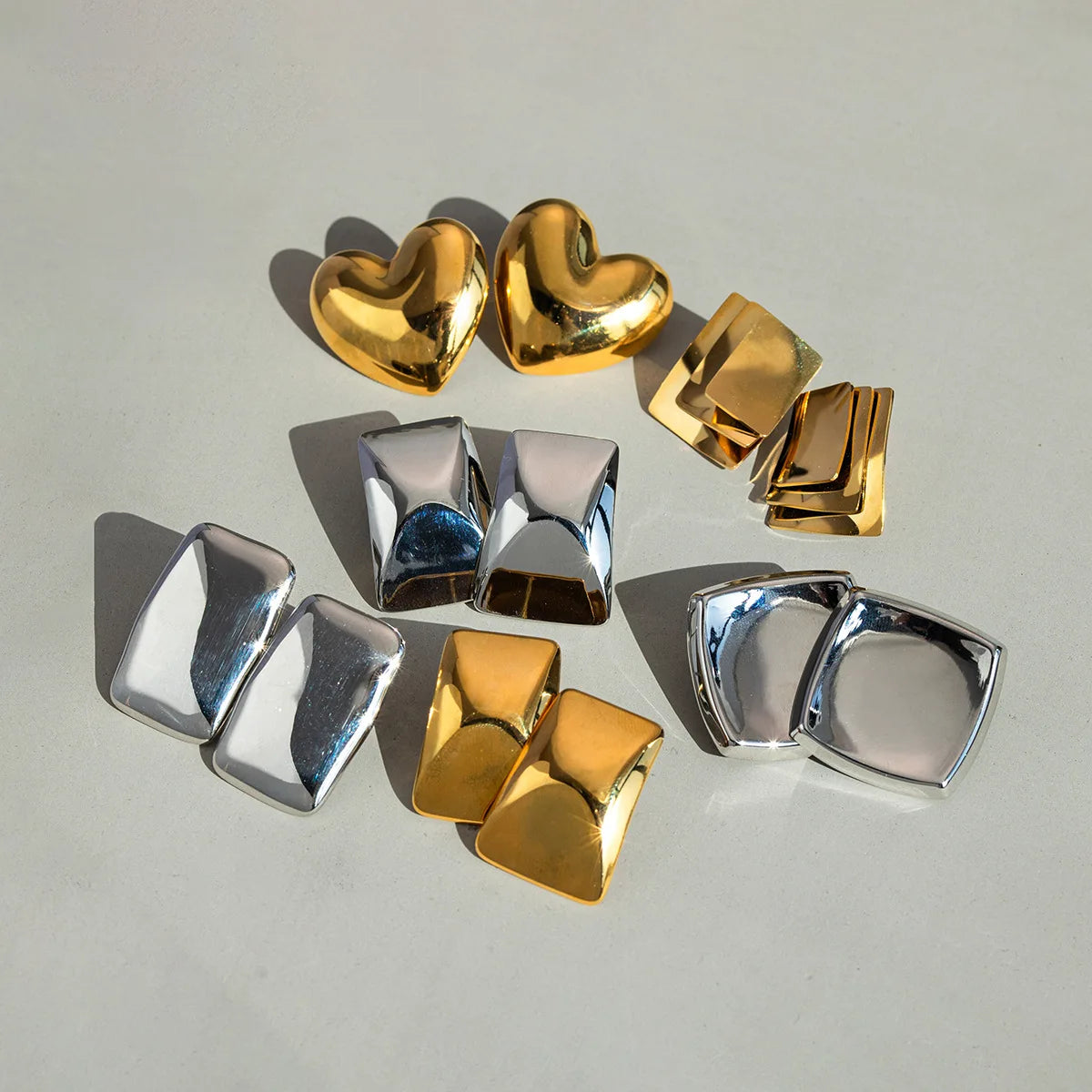 Luxury Statement Stainless Steel 18K Gold Plated High Polish Big Chunky Geometric Square Stud Earrings for Women Fashion Jewelry