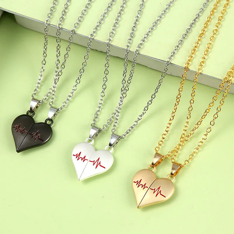 Jachon New Magnetic Heart Pendant Necklace Clavicle Chain Magnetic Heartbeat Necklaces Set for Women Fashion Jewelry