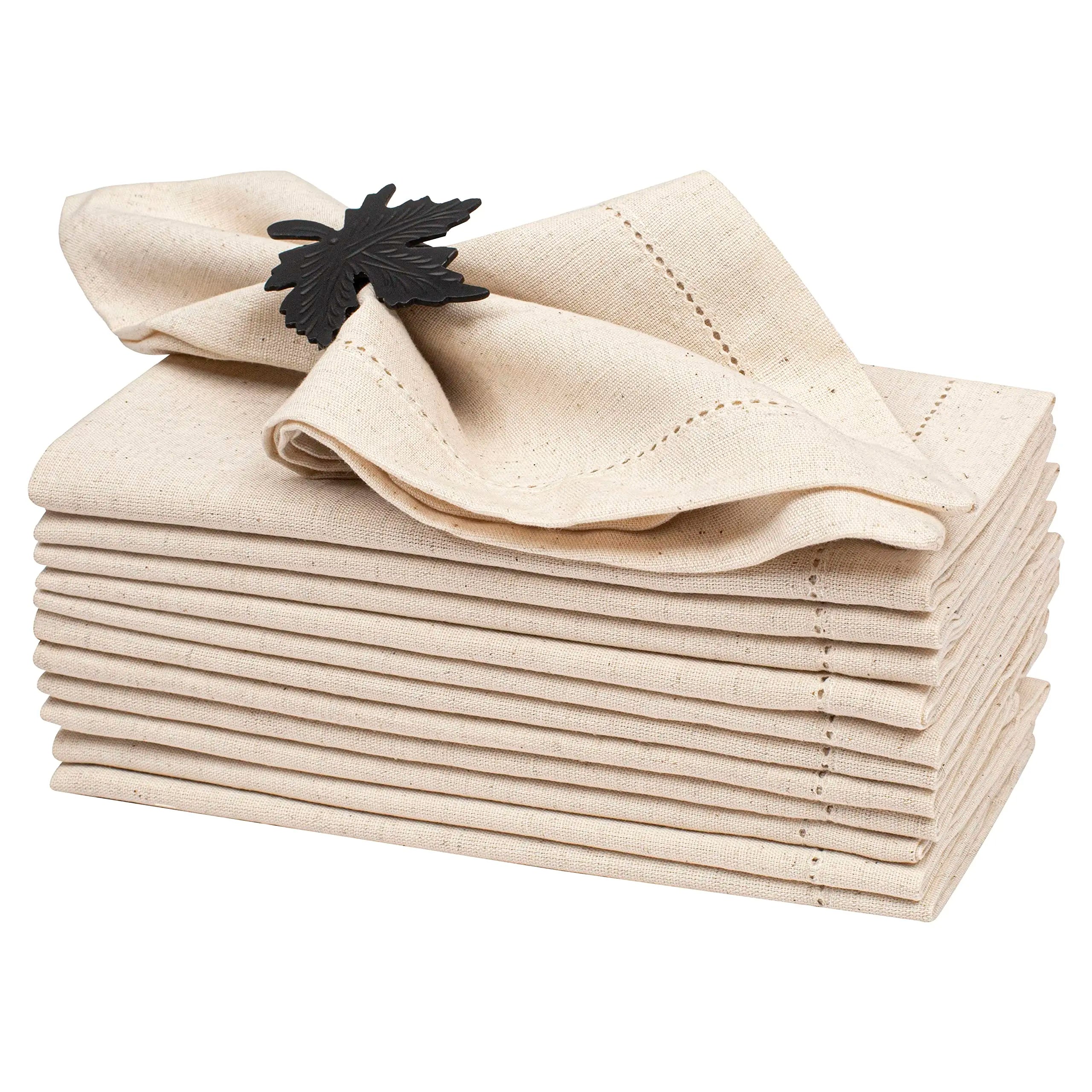 Bulk Wholesale Washable Cotton Linen Blending Hemstitched Napkins Vintage Style Handmade Napkins Dinner Cloth for Wedding Party