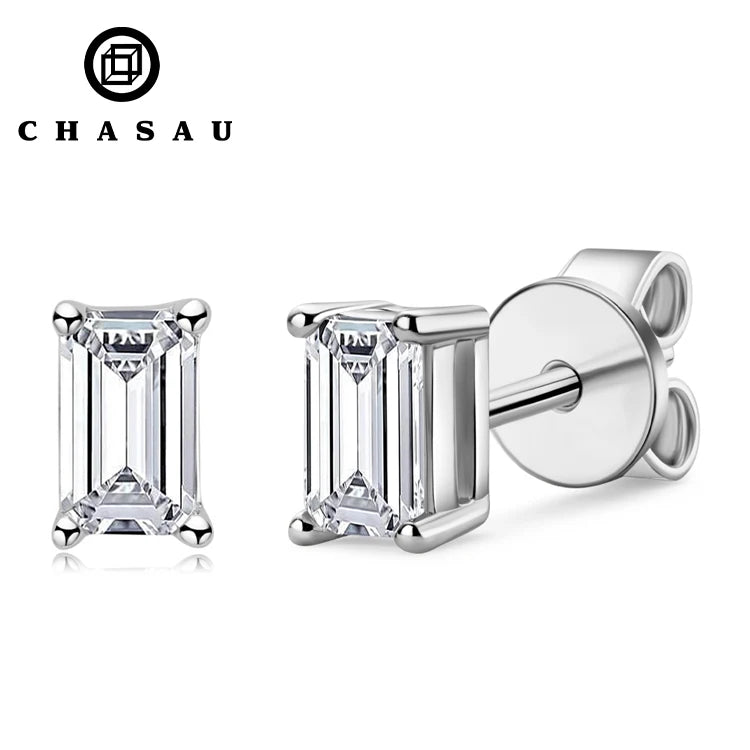 Wholesale Fashionable Factory 0.5ct Emerald Cut Moissanite Earrings 925 Sterling Silver Solitaire Stud Earrings for Women