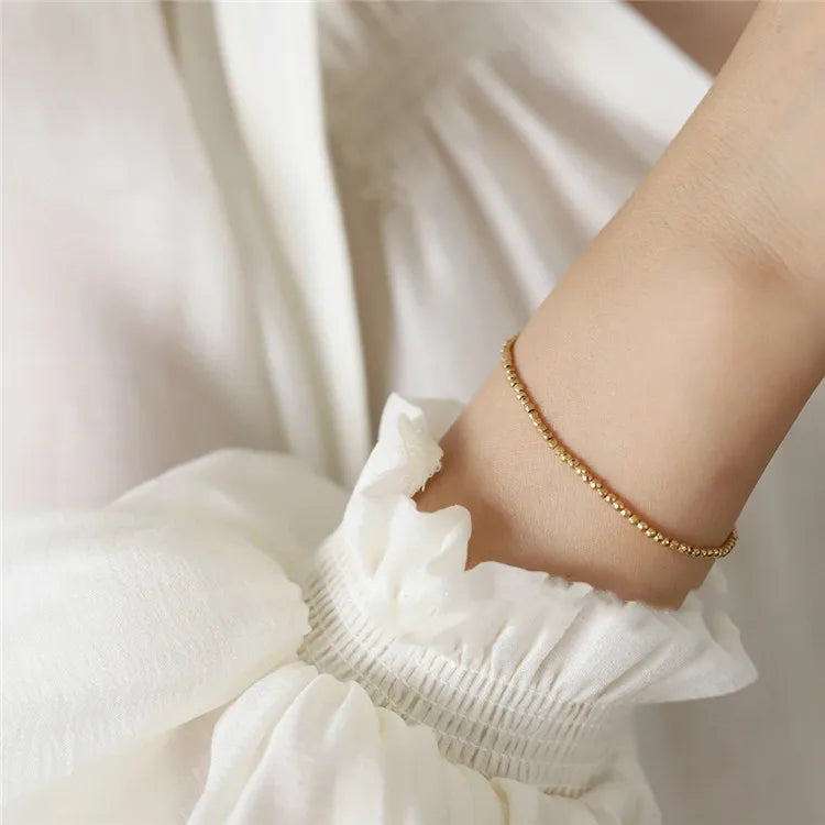 SP 2022 Fashion Cute Stainless Steel 18K Gold Plated Bling Mini Gold Bead Ball Elastic Bracelet Women Jewelry