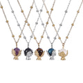 YL Women's Stainless Steel Necklace Natural Stone Lotus Flower Pendant Waterproof Non-Fading Bamboo Chain-Metal Leaf