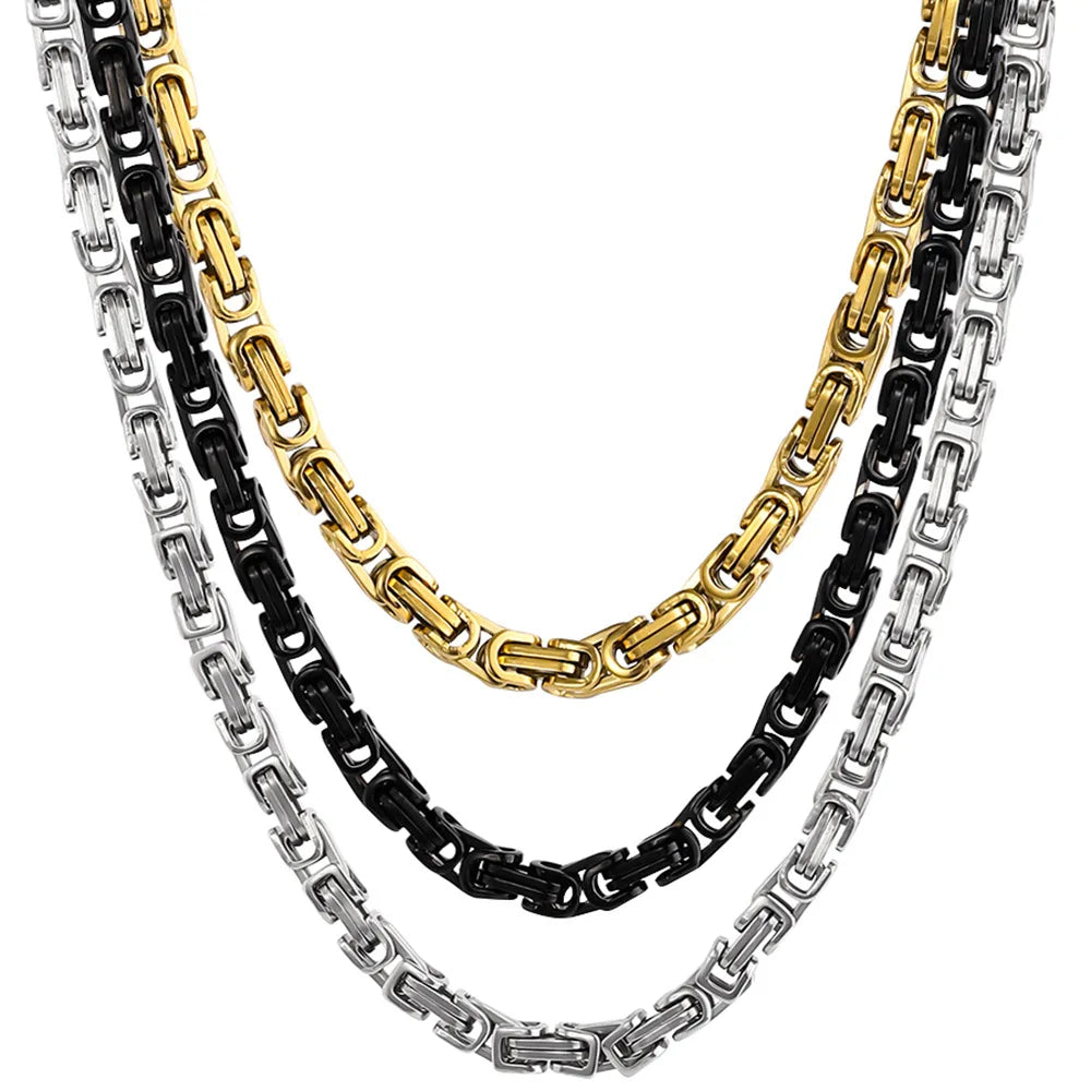 Stainless Steel Byzantine Link Chain Bracelet Gold Plated Fashionable Necklaces for Men and Women Trendy Party Accessory