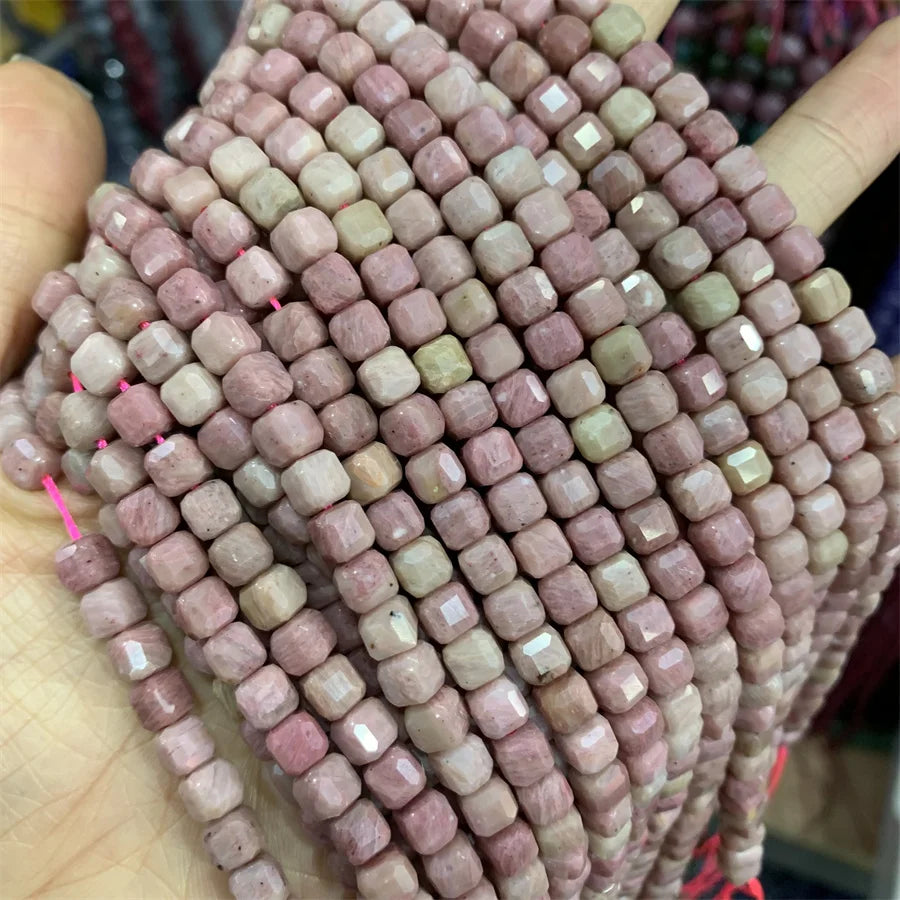 Wholesale Faceted Cube Stone Beads Natural 6*6mm Rhodochrosite Square Beads for Jewelry Making