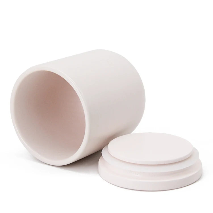 Cream White Ceramic Candle Jar with Wooden Lid and Custom Logo for Candle Making and Craft Projects (Various Sizes)