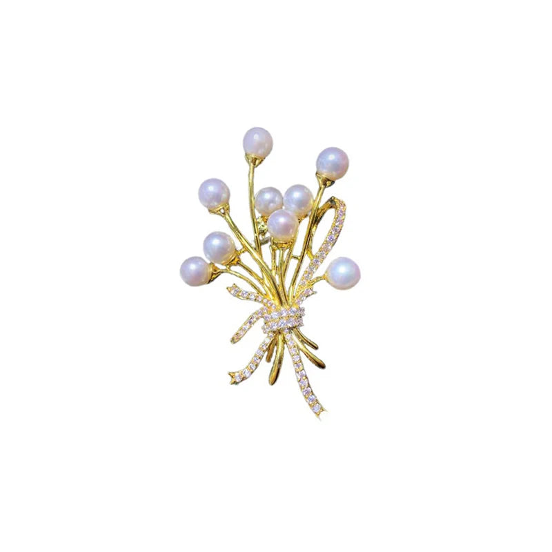 Luxury Women Clothing Designer Brooch New Natural Gold Plated Zircon Balloon Multi-Bead 5-6mm for Wedding Coat Accessories Gift