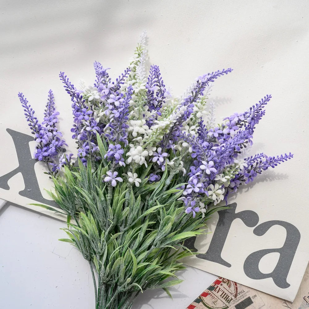 A-1214  Wholesale Outdoor Decoration Lavender Artificial Flower White Purple Flocking Artificial Lavender Plant
