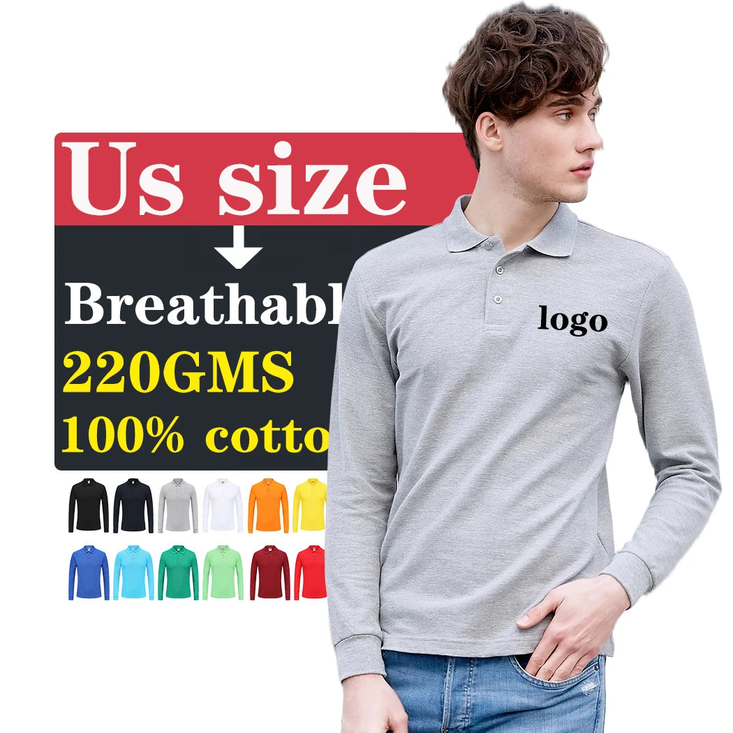 Tshirts 100% Cotton Men's Polo Shirt Us Size Golf Polo Shirt Custom logo Long Sleeve Polo Shirt