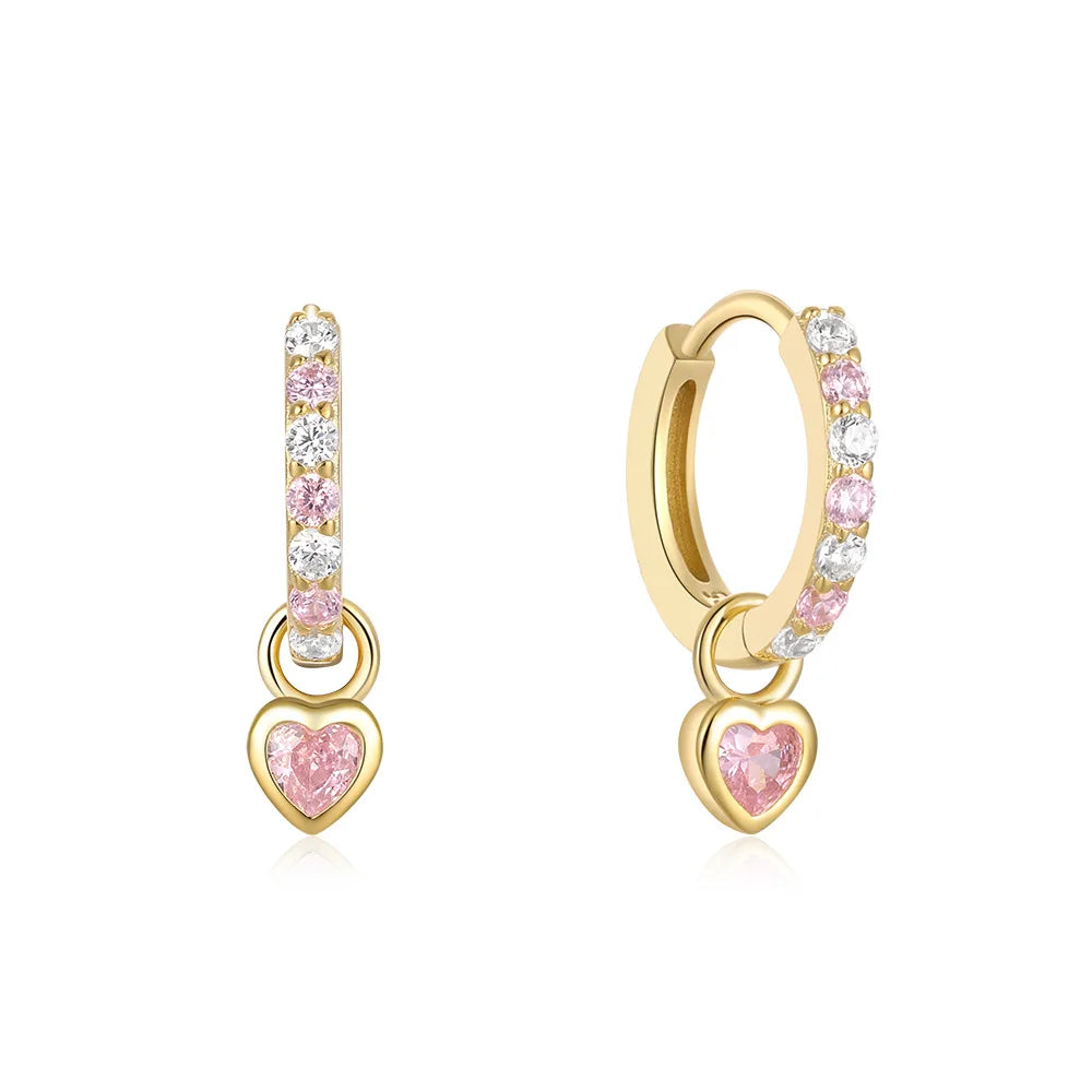 Luxury 925 Sterling Silver Diamond Setting Heart Earrings Sweet Jewelry Zircon Hoop Earrings for Women