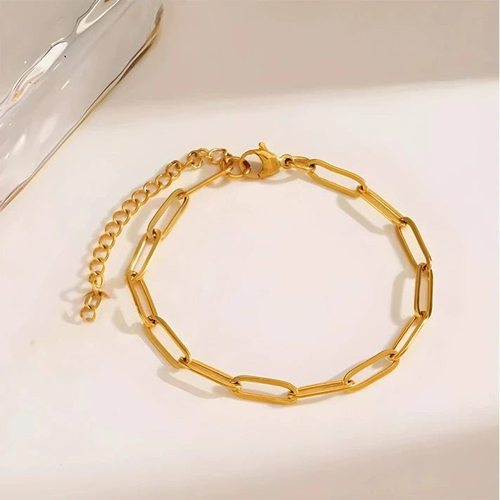 Stainless Steel Box Chain Bracelet Necklace 2-Piece Jewelry Set High-End Design Flat Wire Gold Plated 18k