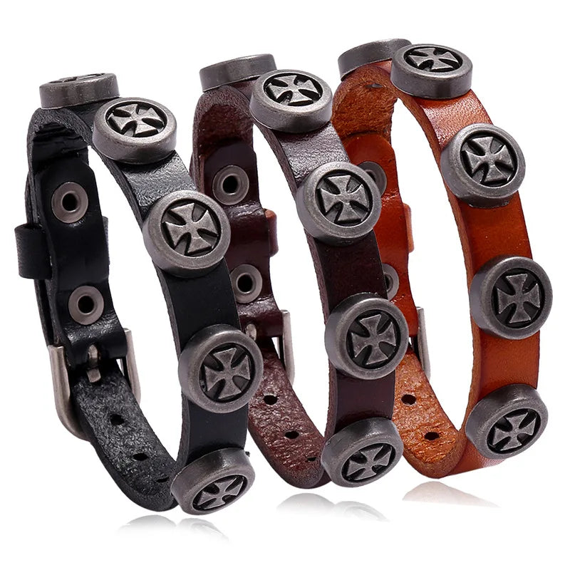 Hot Selling Vintage Men's Cuff Bracelets Fashion Genuine Leather Cross Bracelet Hot Jewelry Item