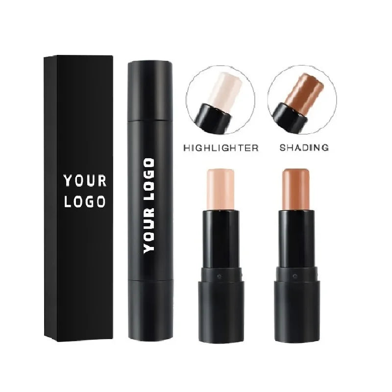 Private Label 2 Heads Contour Stick Vegan Bronzer Highlighter High Pigment Cream Makeup Highlighter Stick