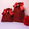 Screen Printed Linen Pouch Jute Burlap Drawstring Fabric Storage Bags for Holiday Gifts with Elegant Bow Textile Packaging