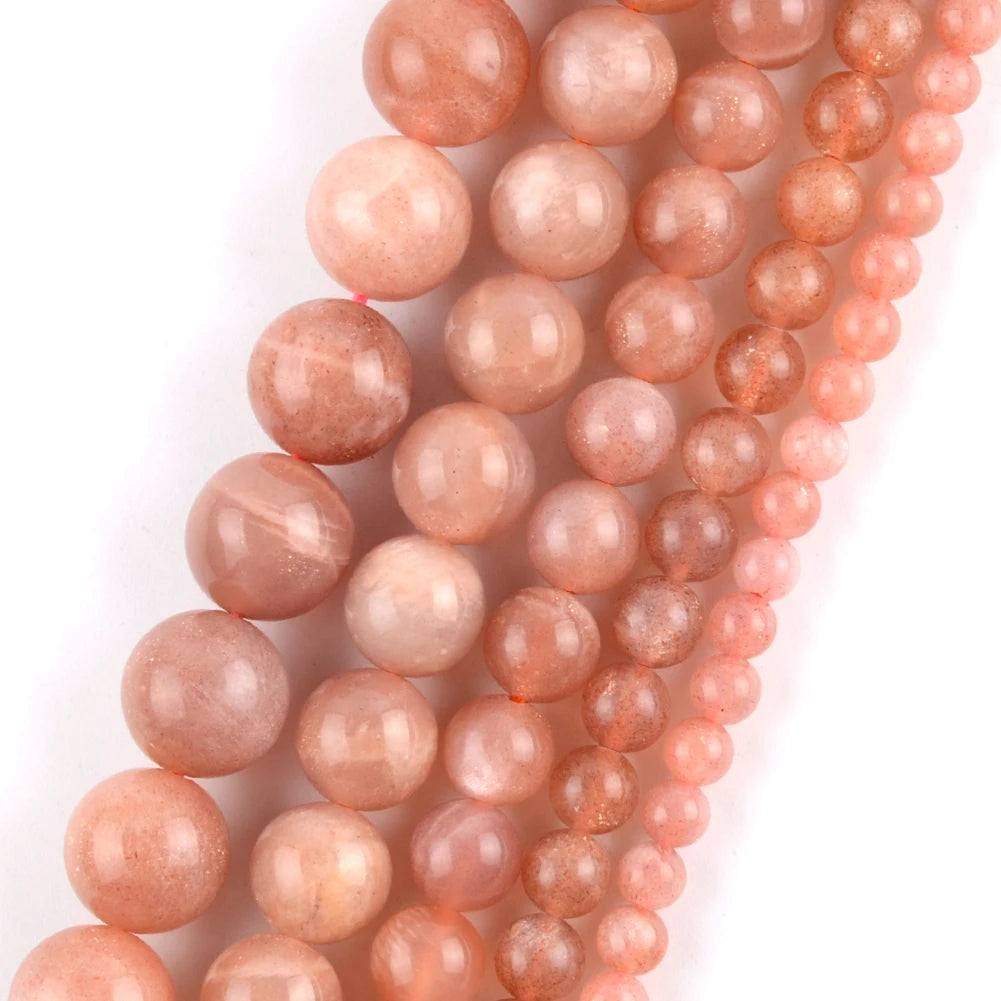 AsVrai U AAA+ Natural Stone Red Sunstone Bead 4-10mm Round Loose Spacer Beads Jewelry Making DIY Charm Bracelet 15''
