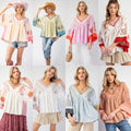 Spring Summer Bohemian Embroidered V Neck Blouse Tunic Loose Fit Womens Tops