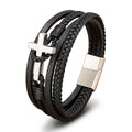 Custom Logo Stainless Steel Magnetic Clasp Genuine Leather Bracelet Men's Jewelry Leather Bracelet Bangle Wholesale