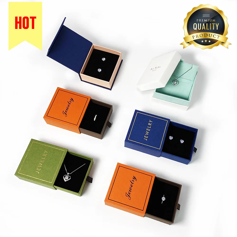 Luxury Custom Logo Eco-friendly Magnetic Snap Slide Drawer Jewelry Packaging Box for Rings Earrings Necklaces Bracelets Pink
