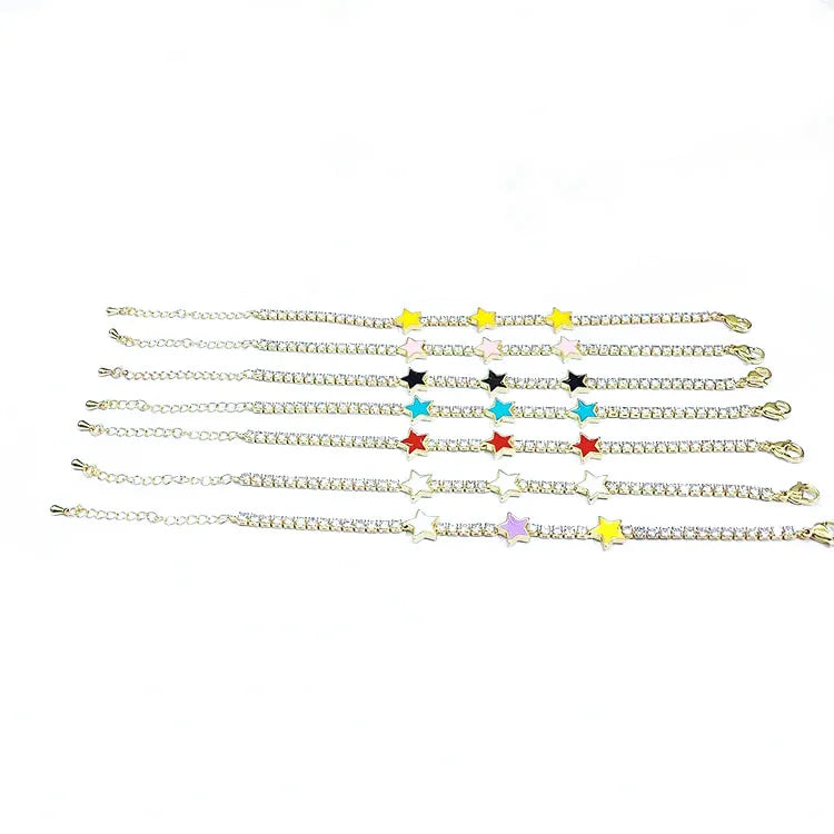 BC1288 New Style rainbow Zircon Cz Micro Pave Enamel Multicolor Star Cubic Zirconia Tennis Chain Adjustable Bracelets
