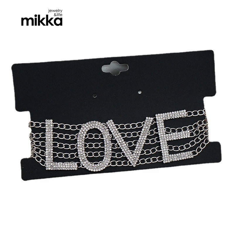 Women's LOVE Letter Choker Necklace Bundle Neck Element with Rhinestone Crystals Wedding Jewelry Accessories Fashion Chokers