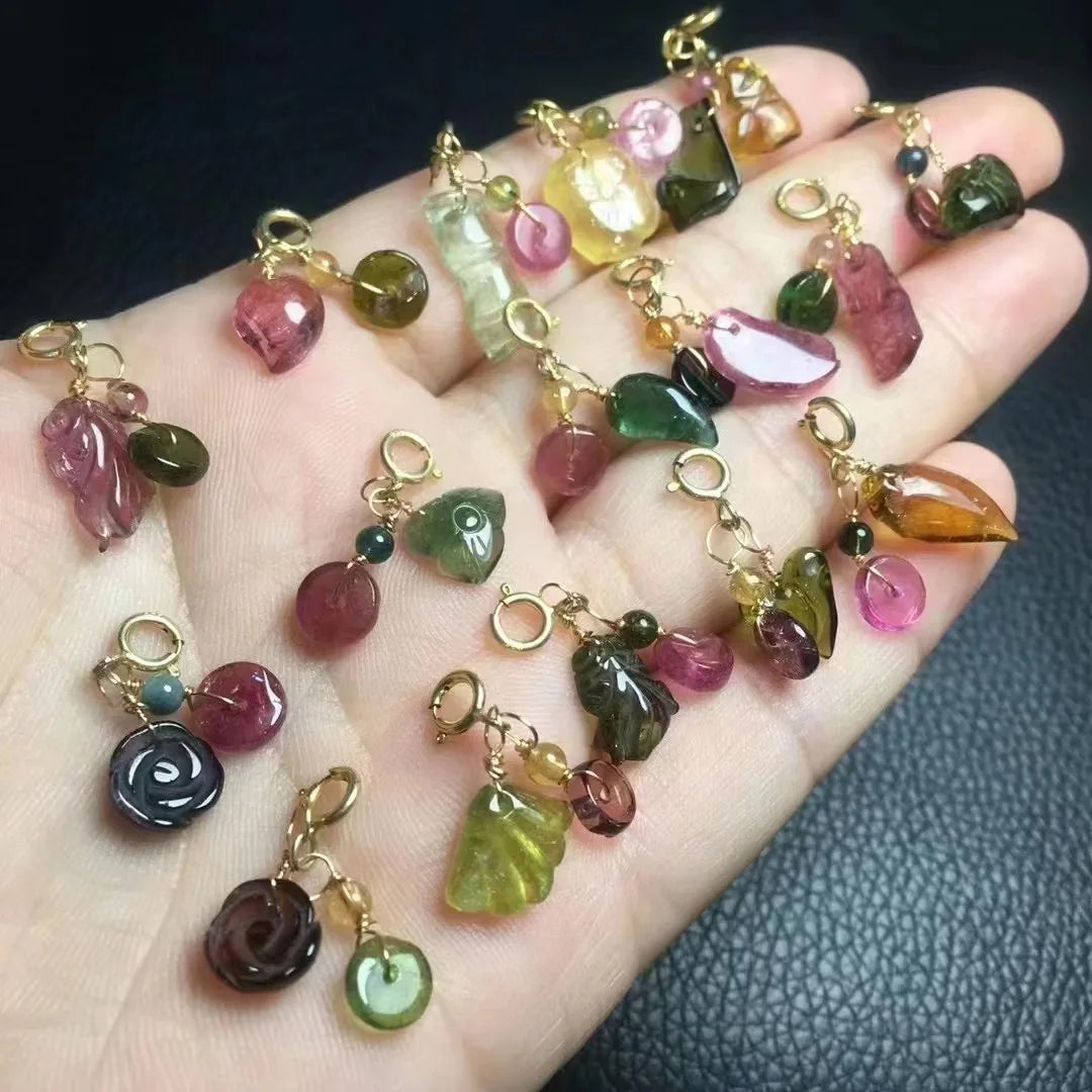 Colorful Tourmaline Pendant Natural Crystal Small Size Tourmaline Pendant for Decoration