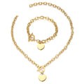 Love Heart Friendship Bracelet Necklace Sets Women Gift Stainless Steel Engagement Wedding Party Chain Bracelets Toggle Clasp