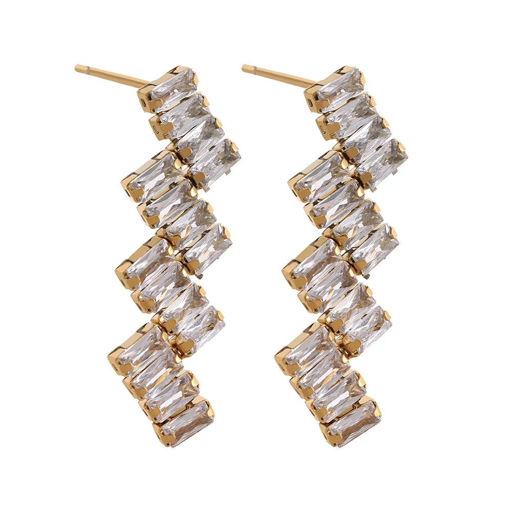 JINYOU 607 Exquisite Luxury Shiny Cubic Zirconia Stainless Steel Drop Dangle Earrings Waterproof Trendy Fashion Jewelry MegaBDM